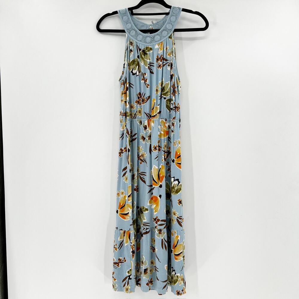 DanielRainn‎ Women's Blue Floral Sleeveless Crochet Midi Dress Size M